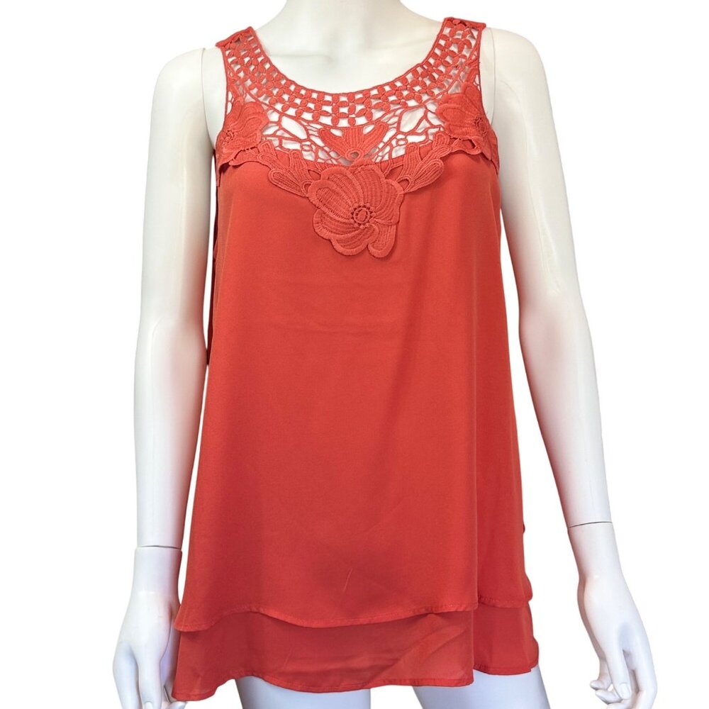 Lifestyle Attitude Womens Sleeveless Crochet Lace Appliqué Tank Top Coral Size L